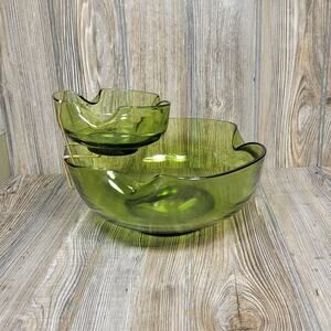 Retro Chip & Dip Glass Serving Set, Anchor Hocking Avocado Green MCM